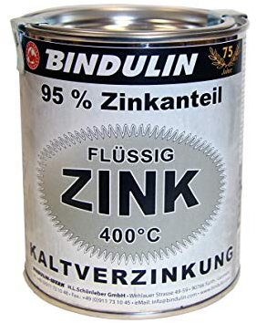 Flüssig Zink 250ml von Bindulin für Kaltverzinkung mit hohen metallischen Zinkanteil für alle Metalle zum Kaltverzinkengrundieren, verzinken gebrauchsfertig, schnelltrocknend, Farbe: silber