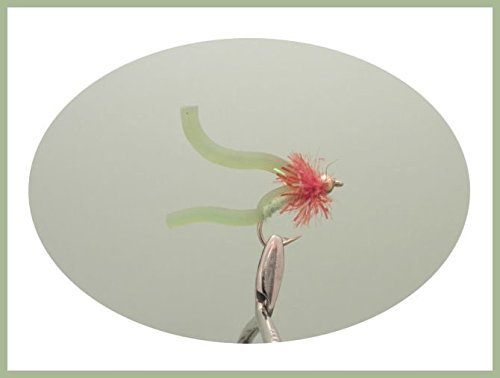 6 unidades de oro bead Squiggly Lime Worm, pesca de la trucha moscas, tamaño 10