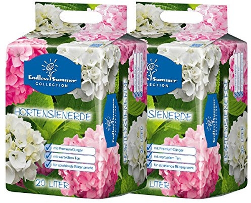 Floragard Endless Summer Hortensienerde rosa/weiß 2x20 L • zum Pflanzen und Umtopfen • für Beet- und Kübelbepflanzung • für weiße, rosa und pinke Hortensien • mit Tongranulat • 40 L, erdfarben, 114826