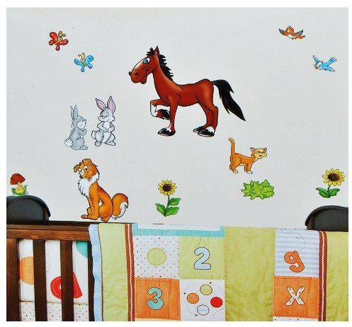 31 TLG. Set XL Wandsticker Bauernhof Tiere - Wandtattoo Pferd Hund Katze Schaf Tier Aufkleber Wandaufkleber - selbstklebend für Wohnzimmer und Kinderzimmer De..