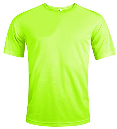 MKR Quick Drying Breathable Cooling Short Sleeve Sports T-Shirt with UPF40+ Sun UV Protection (Fluo Yellow, L)