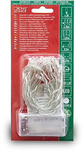 Konstsmide LED Lichterkette, mit an/aus Schalter, 6h Timer, 20 rote Dioden, batteriebetrieben, Innen, transparentes Kabel - 1408-553