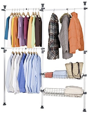 WENKO 6200050100 Teleskop-Garderoben-System Herkules - verstellbares Ordnungssystem, Stahl, 164-215 x 141-250 x 38 cm, Weiß