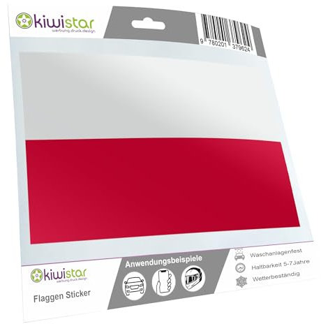 Kiwistar - Autoaufkleber Sticker Fahne Flagge Aufkleber 10cm Polen Flagge Länder Wappen Fahne Sticker Kennzeichen - Auto - Fahrrad - LKW