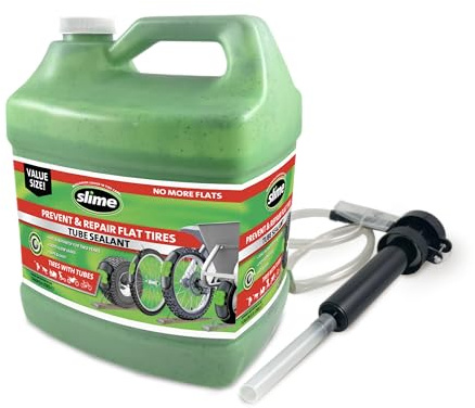 Slime 10204 Bike Tube Puncture Repair Sealant with Pump, Prevent and Repair, Suitable for All Bicycles, 1 Gallon Bottle