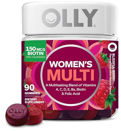 OLLY Women's Multivitamin Gummy, Women's Overall Wellness,* Vitamins A, C, D, E, Biotin, Folic Acid, Adult Chewable Supplement, Berry Flavored, 45 Day Supply - 90 Count