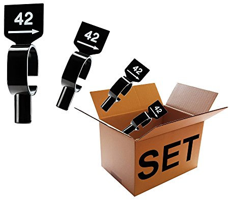 Kunststofftechnik Vlotho - Der Original Größenfinder: Modell Stangenreiter mit Gewicht Unisex - Bekleidungsgrößen - Set, 12 Stangenreiter mit Gewicht für Größenkennzeichnung auf Kleiderstangen