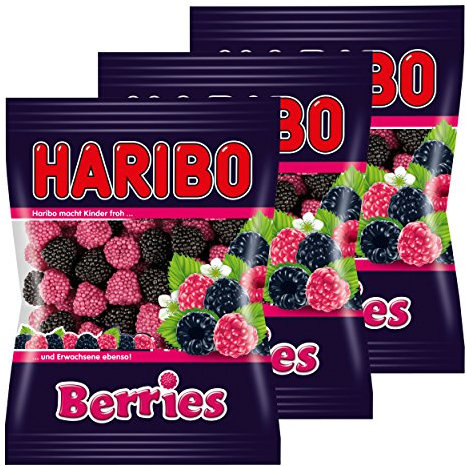 Haribo Berries, 3er Pack, Gummibärchen, Weingummi, Fruchtgummi, Im Beutel, Tüte