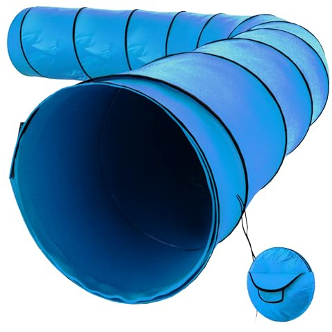Houseables Dog Tunnel, Dog Agility Tunnel, Agility Equipment, 18 Feet, Puppy Obstacle Course, Pet Playground, Crawling, Small, Medium, Large, Indoor/Outdoor, Play, Pop Up Set, Exercise Tube, Toy, Blue