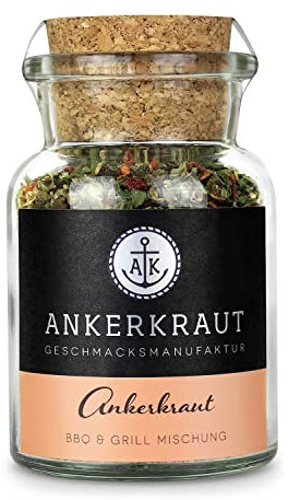 Ankerkraut BBQ und Grill Gewürzmischung, das Original Gewürz, mit Knoblauch und Oregano, Allrounder mit leicht scharfer Note, 70 g im Korkenglas