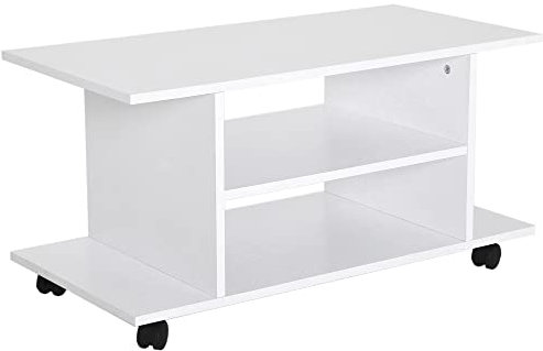 HOMCOM TV-Schrank Fernsehschrank Fernsehtisch Couchtisch TV Lowboard mit offenen Ablageflächen und 4 Rollen TV-Bank bis zu 42 Zoll Spanplatte Weiß 80 x 40 x 40 cm