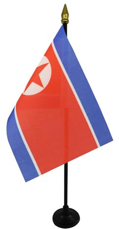 AZ FLAG - Tischflagge Nordkorea - 15x10 cm Goldene Splitze - Nordkoreanische Tischfahne 10 x 15 Cm - Flaggen