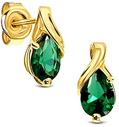 Miore Ohrringe Damen tropfen Ohrhänger mit Edelstein/Geburtsstein Smaragd in grün aus Gelbgold 9 Karat / 375 Gold, Ohrschmuck