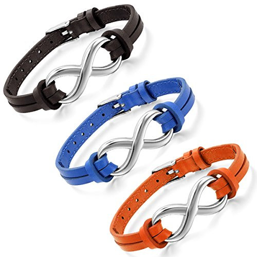 Damen Herren Infinity unendlichkeit Armband - 3 PCS Charme Armreif Partnerarmband Freundschaftsarmband Leder Edelstahl Braun Orange Blau