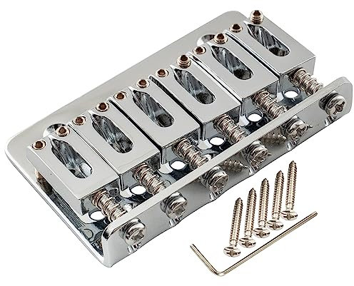 Musiclily 52,5mm Chevalet Fixe Hardtail 6-pontets Modernes Plaque Acier pour Guitare électrique Style Strat, Chrome