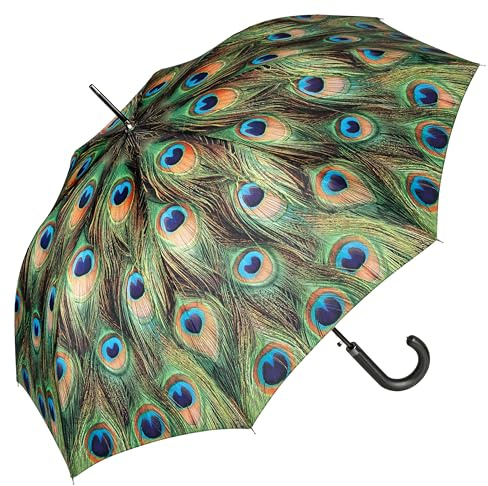 VON LILIENFELD Regenschirm Pfau Auf-Automatik Stockschirm Vogel Stabil