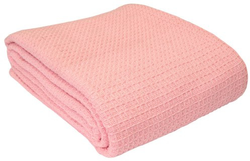 HOMESCAPES - 100% Organic Cotton Waffle Blanket - Pink - Single Bed Size 178 x 228 cm - Super Soft Combed Cotton Blanket Throw