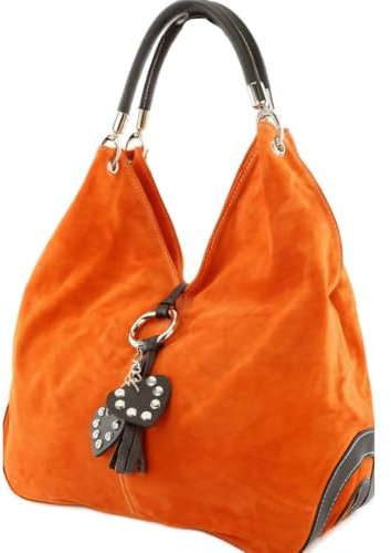 modamoda de - 330 - ital. Leder Damen Schultertasche Large (Wildleder/Orange)