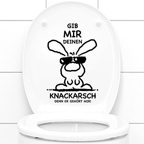 Grandora WC Aufkleber Gib Mir deinen Knackarsch + Hase I schwarz (BxH) 19 x 29 cm I Badezimmer Bad Toilette Wandaufkleber Wandsticker Wandtattoo Sticker W3155