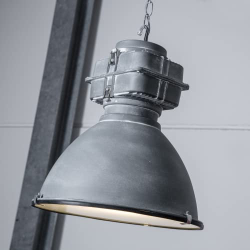 Lightbox Industrial Hängelampe - kürzbare Pendelleuchte mit Glasscheibe im Vintage Look - Metall/Glas Grau/Antik