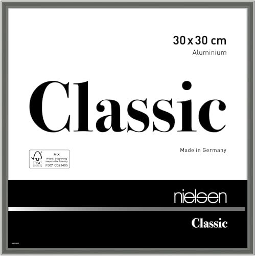 nielsen Bilderrahmen, 30 x 30 cm, Aluminium, Grau glanz, Rahmen zum Aufhängen im Hoch- & Querformat, Echtglas, Classic