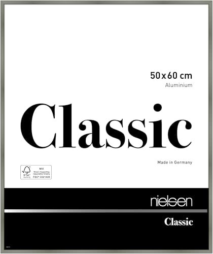 nielsen Bilderrahmen, 50 x 60 cm, Aluminium, Platin glanz, Posterrahmen zum Aufhängen im Hoch- & Querformat, Echtglas, Classic