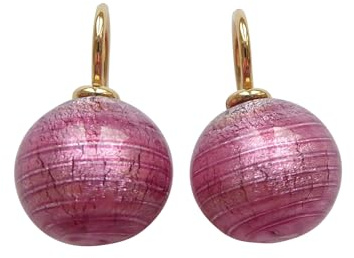 Ohr-Hänger Ohrringe Murano-Glas Perle pink 12 mm Durchmesser Sterling-Silber gold-plattiert 585 Goldschmiede-Arbeit Handarbeit Unikat