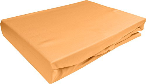 Lorena Textil Uni Classic Maco-Satin Spannlaken Baumwolle (Mandarin, 140 cm x 200 cm) Steghöhe 13-20cm