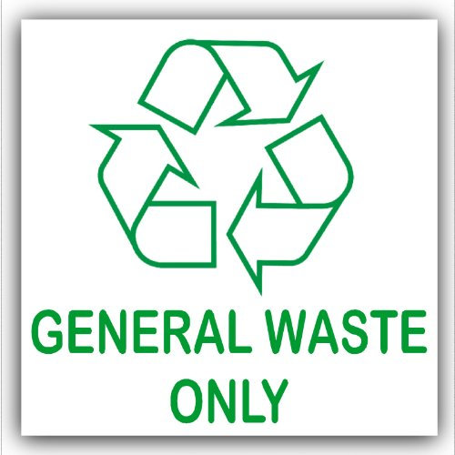 General Waste Only Sticker Recycling Bin Sign Self Adhesive Recycle Logo Environment Label Green on White 100mm