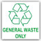 General Waste Only Sticker Recycling Bin Sign Self Adhesive Recycle Logo Environment Label Green on White 100mm