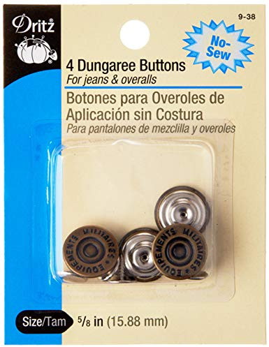 Dritz 5/8 No-Sew Dungaree Buttons, 4 Sets, Antique Brass