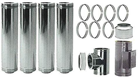 Edelstahl Schornstein Set 180mm Laenge ca. 3,815m zur Bodenmontage 250-430mm Wandabstand verstellbar