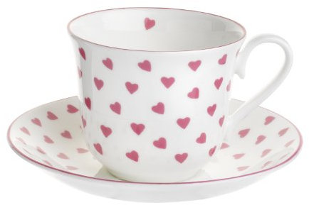 Nina Campbell Bone China Tea Cup and Saucer, Pink Hearts Design