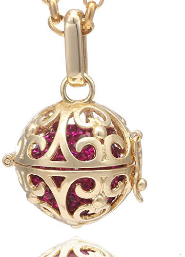 Morella Damen Halskette Edelstahl Gold 70 cm mit Ornament Anhänger Gold und Klangkugel Zirkonia pink Ø 16 mm in Schmuckbeutel