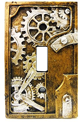 4.25 Inch Resin Steampunk Light Switch Plate Cover, Gray/Gold