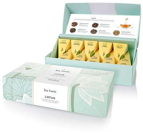 Tea Forté Lotus Präsentationsbox | 10 Bio-Teepyramiden | Schwarz-, Oolong-, Grün-, Weißer und Kräuter-Tee