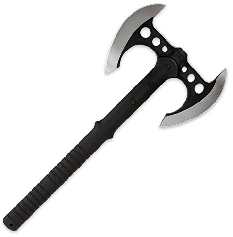 M48 United Cutlery Double Blade Tomahawk, Taktisch, Schwarz, Tomahawk, Axt, Glasfaserverstärkter Nylon-Griff, Rostfreier Edelstahl 2Cr13, Schwarze Nylon-Gürtelscheide