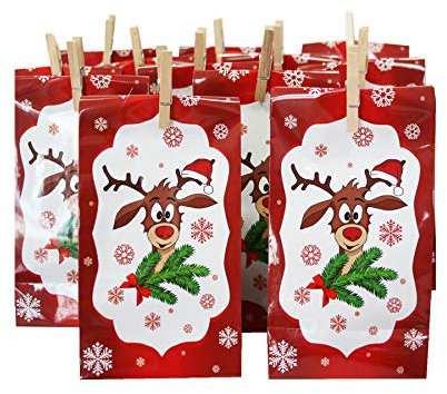 Adventskalender Didi mit 24 Tüten aus Papier + 24 Mini-Holzklammern + Sticker 1-24 - Geschenktüten Weihnachtsgeschenktüten