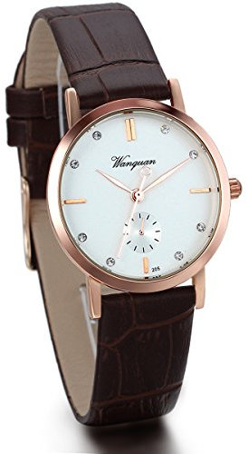 JewelryWe Damen Armbanduhr, Lieben, Einfach Casual Analog Quarz Uhr mit Leder Armband & Strass Zifferblatt, Braun Rose Gold