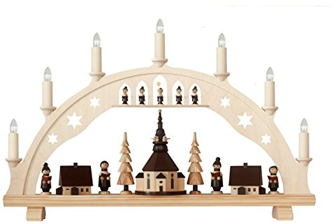 Rudolphs Schatzkiste Schwibbogen Seiffener Kirche mit Kurrende und Beleuchtung Höhe=53cm NEU Schwibbogen Seiffener Kirche elektrisch Natur 63 cm