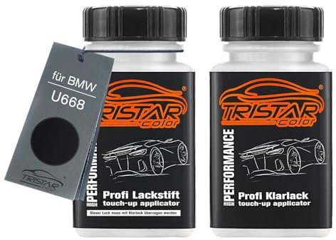 TRISTARcolor Autolack Lackstift Set für BMW U668 Glanzschwarz/Schwarz II Basislack Klarlack je 50ml