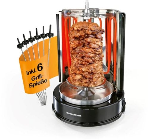GOURMETmaxx 05914 - Asador brocheta con pincho giratorio, 1400 W