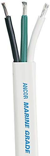 Ancor 130705 Marine Grade Electrical Duplex Tinned Boat Cable - 6 AWG, Triplex, Flat Cable, Black/Green/White, 50 Feet