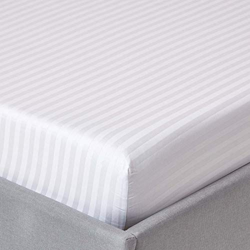 HOMESCAPES White Deep Fitted Sheet (12”) King 330 TC 500 Thread Count Equivalent Satin Stripe Pure Egyptian Cotton Bed Sheet with Fully Elasticated Skirt