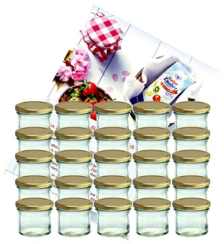 MamboCat - Lot de 25 bocaux à confiture en verre de 125 ml avec couvercles argentés To 66 Livre de recettes de gelée (français non garanti)