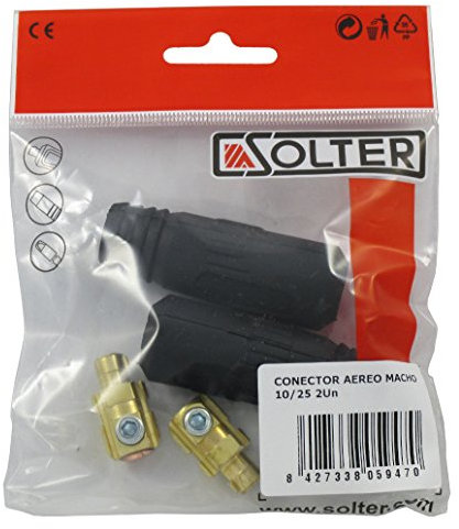 Solter - Pack de 2 Conectores Aéreos Macho Dinse 10/25 mm² | Alta Conductividad y Aislamiento Térmico | Accesorios para Soldadura MIG/MAG y MMA