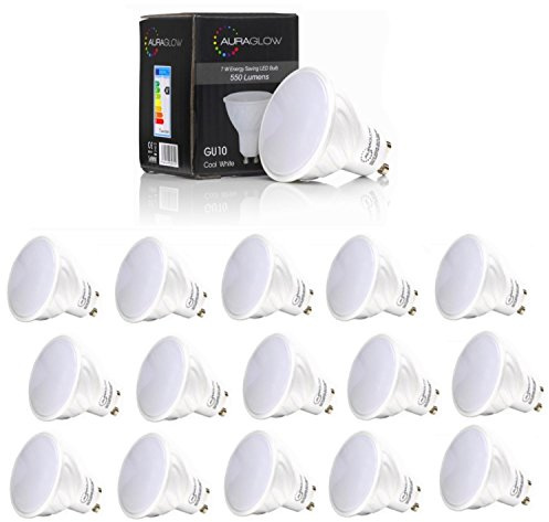 Auraglow Super Bright 7W LED GU10 ampoule, lumière du jour blanc froid 6500k - RETROFIT - 550 lumens - 70w EQV - seize Pack