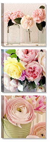 Quadri L&C ITALIA Tris Rose Shabby Chic - Quadretti da Parete 25 x 25 Quadri Moderni con Fiori per Soggiorno Camera da Letto Cucina Stampa su Tela Canvas