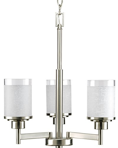 Progress Lighting Alexa Collection 3-Light Etched Linen with Clear Edge Glass Modern Chandelier Light Brushed Nickel