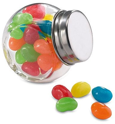 Bunte Bonbons im Glasspender mit Metalldeckel